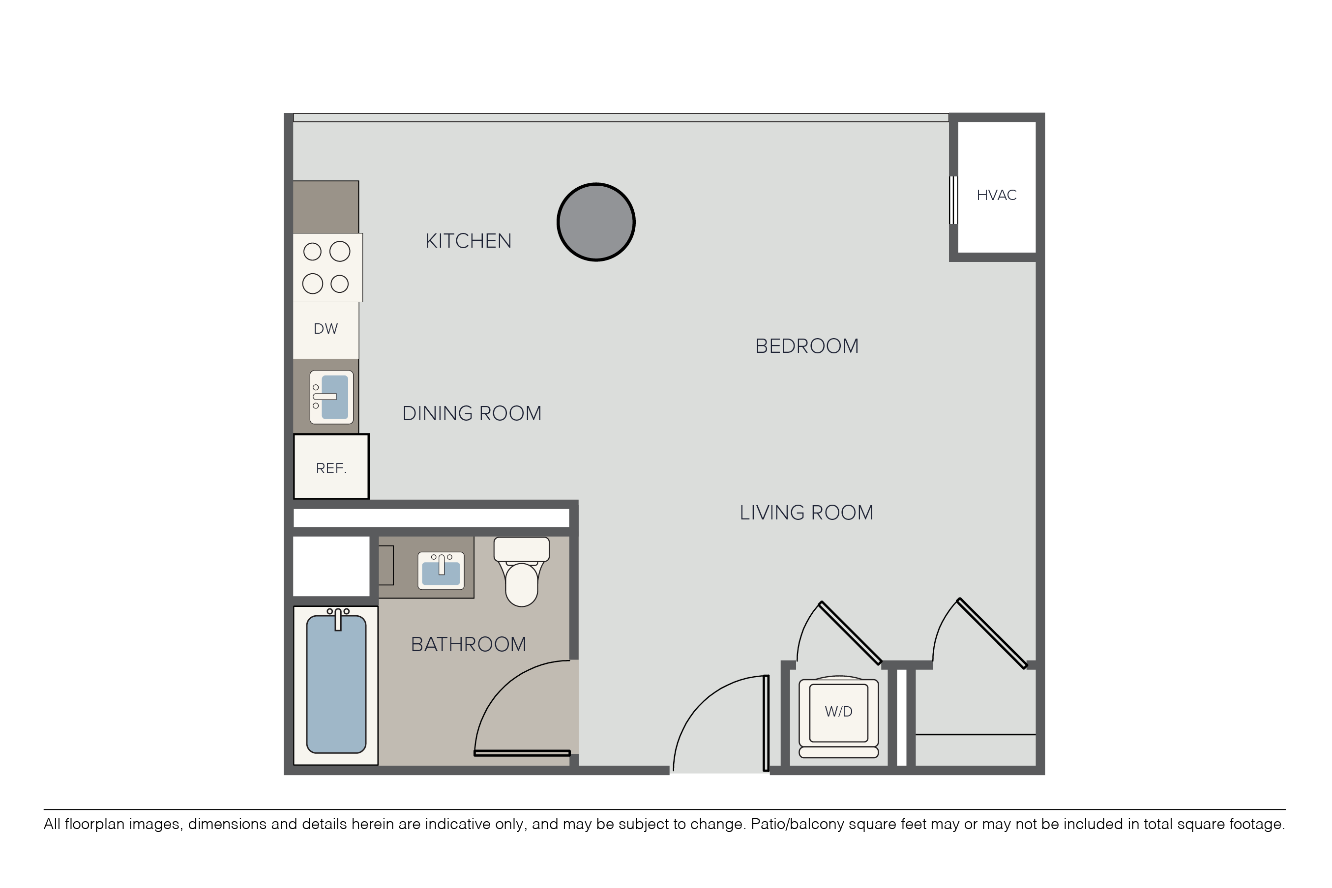 Floor plan for studio, 1 bath, 514 sqft